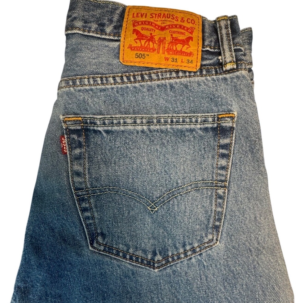 Levis 505 Regular Fit Straight Leg Jeans Mens 31x34 Medium Wash Blue Denim - Picture 10 of 10